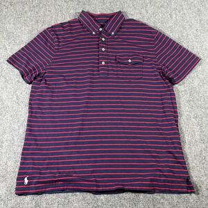 Polo Ralph Lauren Mens XL Striped Short Sleeve Button Down Polo Shirt Navy Red